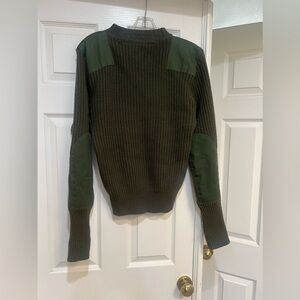 Vintage Men’sMilitary Sweater Small Wool‎ Olive Combat Elbow Patches Ribbed Knit